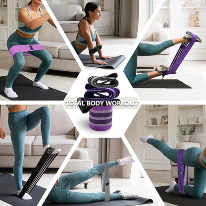 Exercise Bands, 3 Levels Fabric Resistance Bands for Working Out, Workout Bands Resistance for Women & Men, Multi-Colored Fabric Booty Bands for Leg Strength Training, Rehab, Yoga