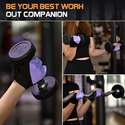 Workout Gloves for Women - Breathable Weight Lifting Gloves with Non-Slip Silicone Padding, Fingerless Gym Gloves for Cycling, Rowing, Pull Ups & Training (4 Sizes)