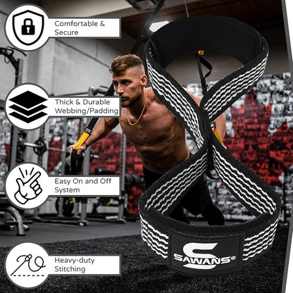SAWANS Lifting Straps Padded Grip Figure 8 Wrist Straps Weight Heavy Duty Double Loop Bodybuilding Training Gym Straps Hand Bar Non Slip Deadlift Support Strong Cuffs Powerlifting