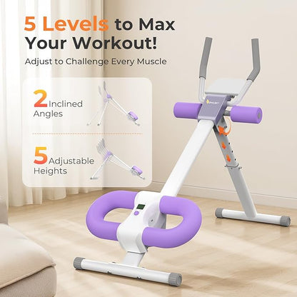 OWLSKY Ab Machine, Adjustable Ab Trainer Machine for Abs Workout at Home Gym, Foldable, Knee Protection, LCD Monitor, Device Holder, 400 LBS,Abdominal Trainer for Stomach Workout