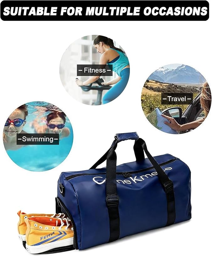 Gym Bag for Men Women Waterproof Duffle Bag with Shoes Compartment and Wet Pocket Multipurpose Sports Weekender Bags for Travel, Sports, Fitness and Workout,Blue