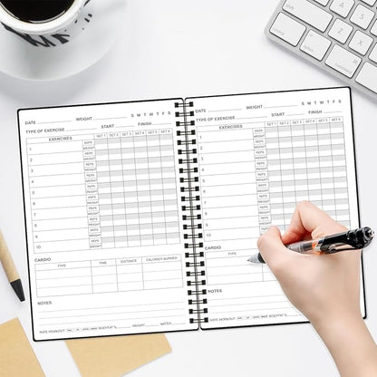 Fitness Journal for Women & Men,A5 Workout Journal/Planner Daily Exercise Log Book to Weight Loss, Gym, Muscle Gain, Bodybuilding Progress, 5.8"x8.3", Black