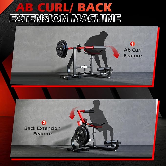 Ab/Back Machine, AB Crunch Back Extension Machine with Armrests, Adjustable Core Muscle Strength Training Machine, AB Workout Machine for Upper Body Workout, Home Gym Equipment