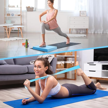 16 Pcs Home Pilates Kit for Women Resistance Band, Stretching Band, Non Slip Socks, Yoga Fascia Balls, Stretch Belt in Sections, Balanced Cushions, Hip Belt and Drawstring Bag