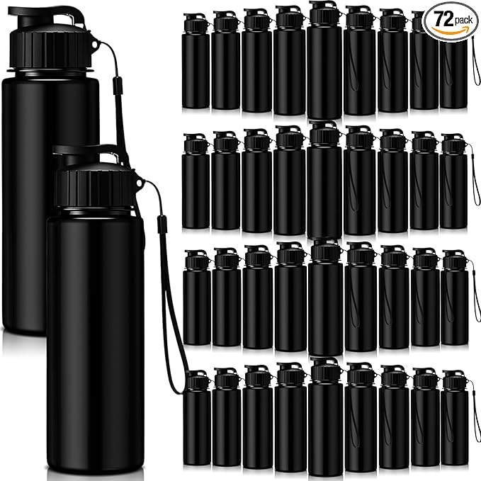 Mifoci 72 Pieces Water Bottle Bulk 17 oz Plastic Water Bottles Bulk Gym Sports Adults Reusable Large Bottles with Leak Proof Flip Top for Party Outdoor (Black)