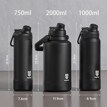 24oz Insulated Water Bottle| Double-Wall Vacuum Stainless Steel, Wide Mouth Design, Leak-Proof Reusable Bottle for Gym, Sports & Daily Hydration - Black