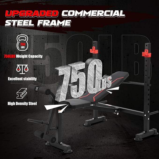 1500LB 8 IN 1 Weight Bench with Lat Pulldown and Leg Extension/Curl, Foldable Bench Press with Preacher Curl & Rack, Workout Benches with Safety Bar Catches for Home Gym(US Stock)