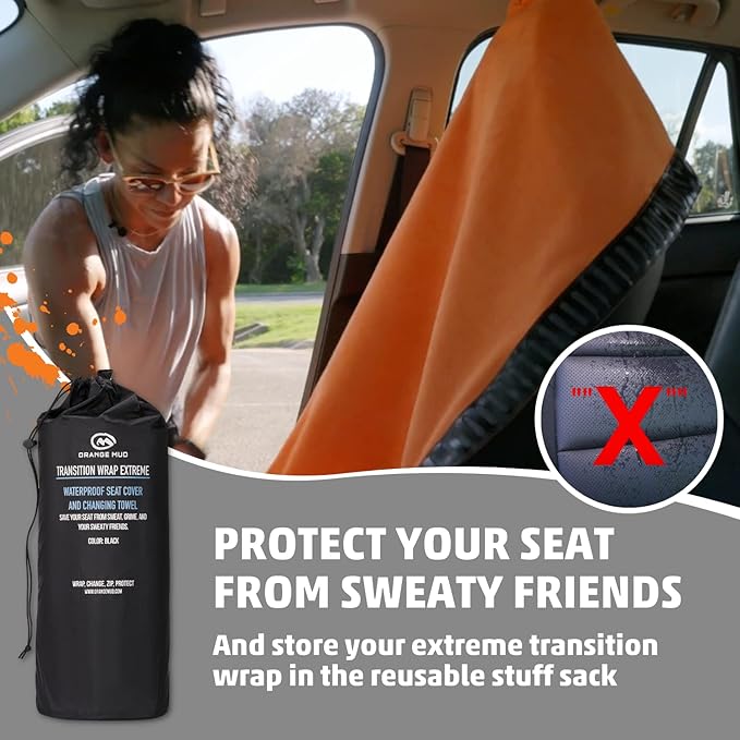 Orange Mud Transition Wrap Extreme – Waterproof Car Seat Cover & Changing Towel – Sweat-Proof, Secure Wrap for Athletes, Runners, Cyclists, Triathletes – Black