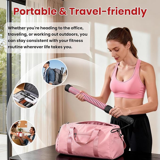 DERACY 2-in-1 Cordless Battle Ropes, Ropeless Battle Ropes for Home Gym, Portable Battle Rope, Home Workout Equipment for Women Men (Pink)
