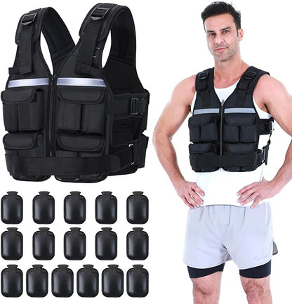 Sportneer Adjustable Weighted Vest Weights: 2-18 lbs/2-40 lbs Washable Weight Vest for Walking 16 In 1 Fast Adjust Rucking Vest for Women and Men Home Gym Running Jogging Strength Training Vests