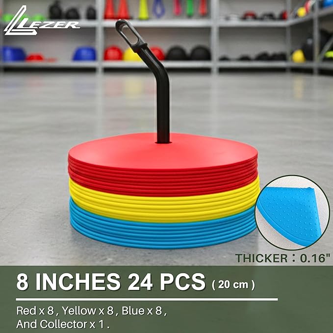 LEZER 6 Inch 8 Inch Flat Cones, Spot Markers, Soccer Cones, Field Court Markers, Sit Spots, Flat Discs, Soccer Training Equipment, Agility Practice, Football, Made in Taiwan