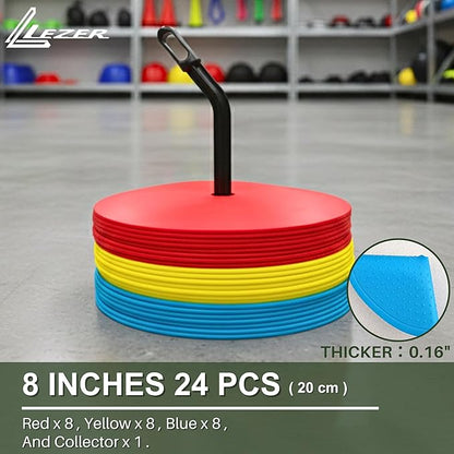 LEZER 6 Inch 8 Inch Flat Cones, Spot Markers, Soccer Cones, Field Court Markers, Sit Spots, Flat Discs, Soccer Training Equipment, Agility Practice, Football, Made in Taiwan