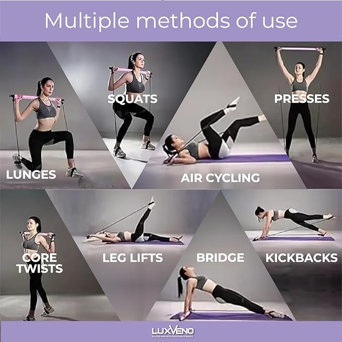 Pilates Bar Kit with Resistance Bands, Multifunctional Home Gym Equipment for Small Space, Stretched Fusion Toning Bar