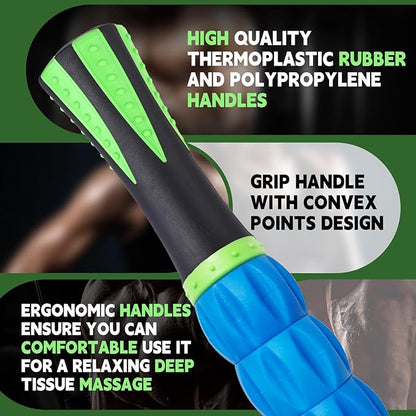 Massage Roller Stick,Muscle Roller Stick for Athletes,Liposuction Massage Roller for Lymphatic Drainage, for Relief Muscle Soreness,Trigger Points,Help Runner Legs,Back Recovery(Green & Blue)