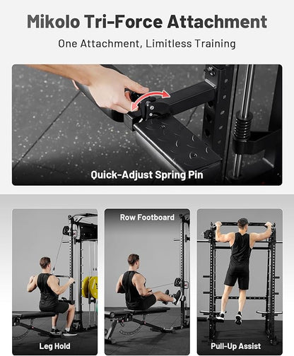 Mikolo M4 2.0 Smith Machine, 2200lbs Squat Rack with LAT-Pull Down System & Cable Crossover Machine, Training Equipment with Leg Hold-Down Attachment