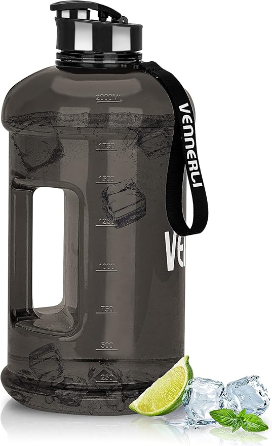 VENNERLI Half Gallon Water Bottle 2.2L Large Sports Water Bottle with Handle 74oz BPA-free Reusable Plastic Water Jugs Leakproof Hydro Bottle for Gym Yoga Travel Camping Cycling Outdoor Sports