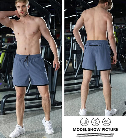 Aolesy Men's 2 in 1 Running Shorts 5" Workout Gym Athletic Shorts for Men Quick Dry Lightweight Training Shorts with Pockets