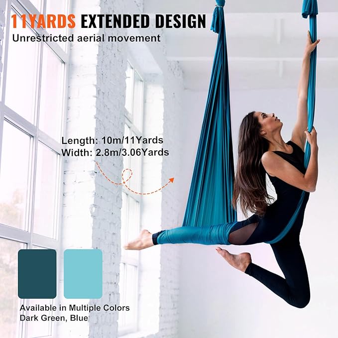 VEVOR Aerial Silk & Yoga Swing, Aerial Yoga Hammock Kit with 100gsm Nylon Fabric, Full Rigging Hardware & Easy Set-up Guide, Antigravity Flying for All Levels Fitness Bodybuilding