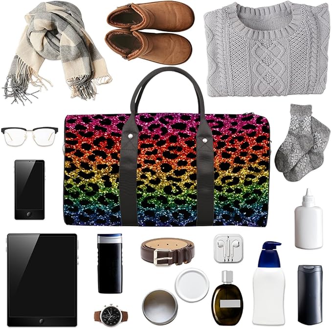 Travel Duffel Bag Colorful Animals Leopard Print Waterproof Sport Gym Bag Foldable Travel Bag Overnight Bag Weekender Bag Handbag Sports Duffle Bags for Girls Women Men Boys