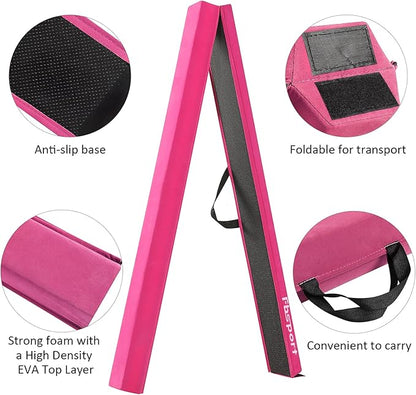 FBSPORT 8ft/9ft/9.5ft Balance Beam Folding Gymnastics Beam Foam Balance Floor Beam Equipment for Kids Adults, Suede Cover Anti Slip Base with Carry Bag for Home School Gym Training
