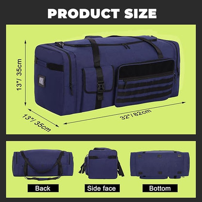 100L Sports Duffle Bag – 32" Large Gear Bag for Men & Youth, Baseball, Soccer & Track Equipment, Heavy Duty Travel Weekender & Flight Duffel with Large Side Pockets (Blue)