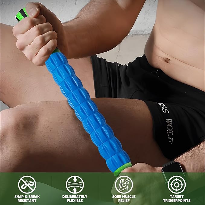 Massage Roller Stick,Muscle Roller Stick for Athletes,Liposuction Massage Roller for Lymphatic Drainage, for Relief Muscle Soreness,Trigger Points,Help Runner Legs,Back Recovery(Green & Blue)