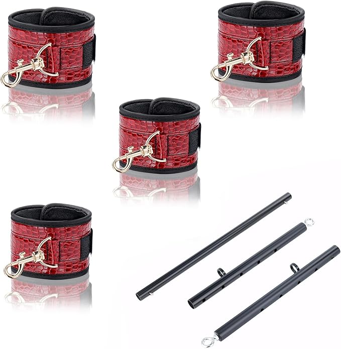 Heavy Duty Stainless Steel Expandable Spreader Bar with 4pcs PU Black--Pink Skull Pattern Detachable Adjustable Straps,Workout Bar for Home Indoor Gym Training Kit