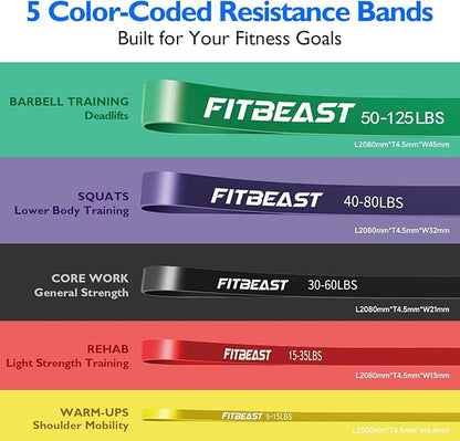 FitBeast Resistance Bands Set, Pull Up Assist Bands for Strength Training, Powerlifting, Muscle Toning, Yoga, Mobility Exercises, Rehabilitation, Full-Body Workout