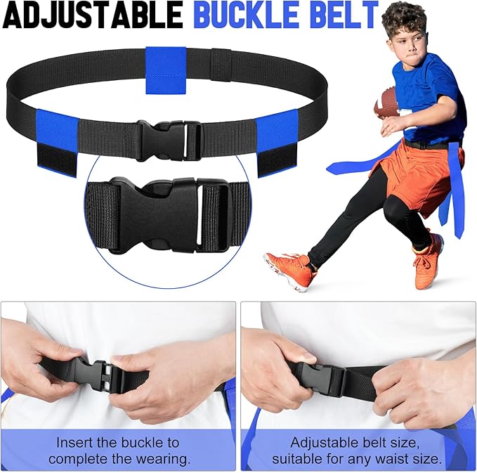 Flag Football Set - 14/20 Player Adjustable Belts with Cones, Football, Pump, Bag, for Youth and Adults Training