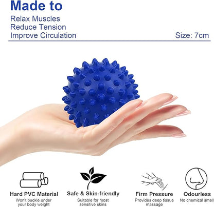 Physical Massage Therapy Ball Set: Lacrosse & Spiky Ball Set for Stress Relief, Muscle Therapy, Myofascial Release, Portable Pain Relief Tool for Gym Office Home Use (Blue-Blue)