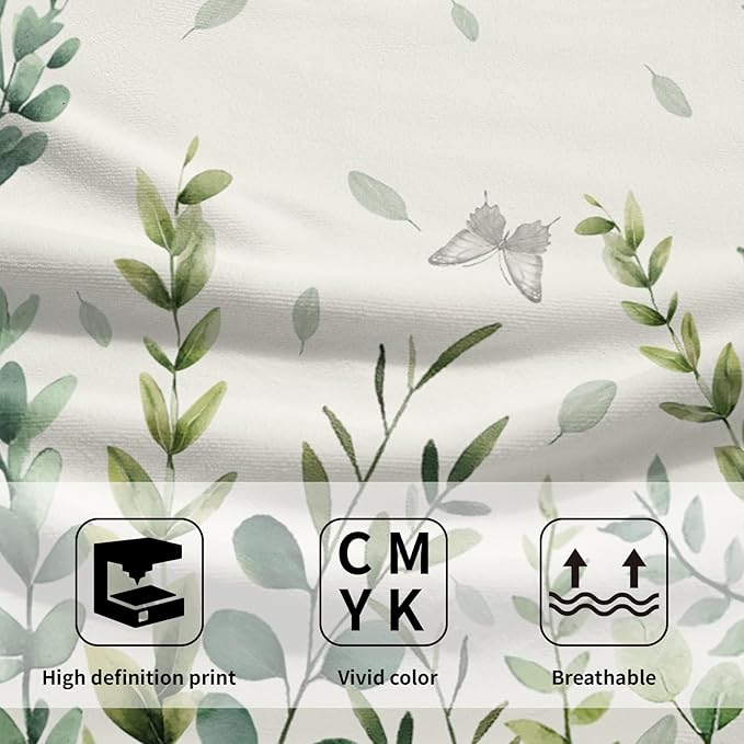 Sage Green Eucalyptus Hand Bath Towel Watercolor Leaves Butterfly Soft Absorbent Washcloths Nature Themed Leaf Plants Bathroom Decor Spring Botanical Kitchen Tea Dish Towels for Home Hotel 2 Pack