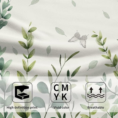 Sage Green Eucalyptus Hand Bath Towel Watercolor Leaves Butterfly Soft Absorbent Washcloths Nature Themed Leaf Plants Bathroom Decor Spring Botanical Kitchen Tea Dish Towels for Home Hotel 2 Pack