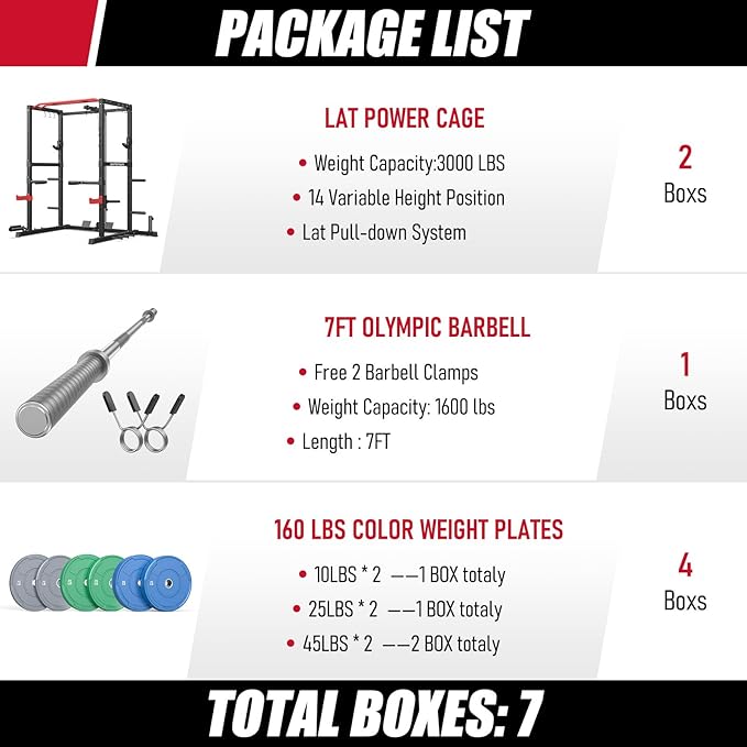 Sportsroyals Squat Rack, LAT Power Cage, Power Rack Multi-Function with Pulley System and Training Attachments for Home Gym