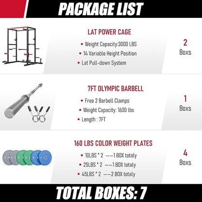 Sportsroyals Squat Rack, LAT Power Cage, Power Rack Multi-Function with Pulley System and Training Attachments for Home Gym