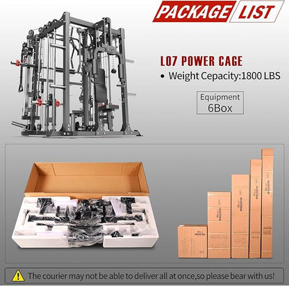 Smith Machine with Cable Crossover System, Multi-Function Squat Rack Power Cage for Home Gym, Power Rack and Packages Weight Sets