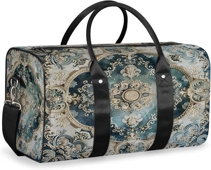 Travel Duffel Bag Flowers Patterns Carpet Sport Tote Gym Bag Waterproof Foldable Carryon Weekend Overnight Training Handbag Sports Duffle Bags for Women Men Boys Girls