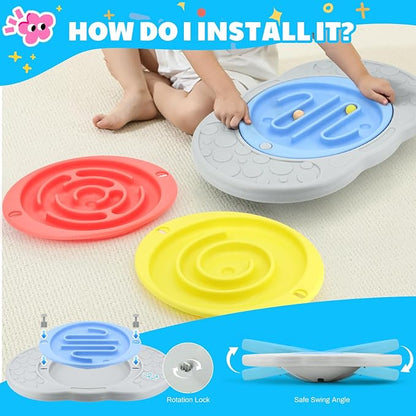 Balance Board Kids Maze, Toddler Balance Boards for Sensory Training Core Strength & Coordination, Kids Wobble Board with Non-Slip Pedals, Active Play for 3+ Years