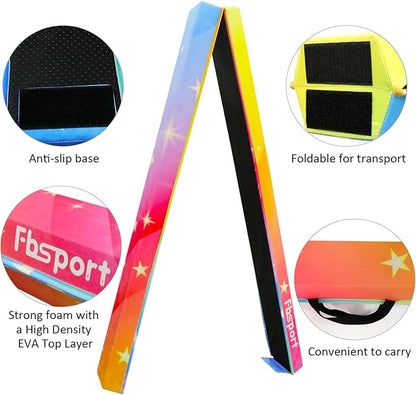 FBSPORT 8ft/9ft/9.5ft Balance Beam Folding Gymnastics Beam Foam Balance Floor Beam Equipment for Kids Adults, Suede Cover Anti Slip Base with Carry Bag for Home School Gym Training