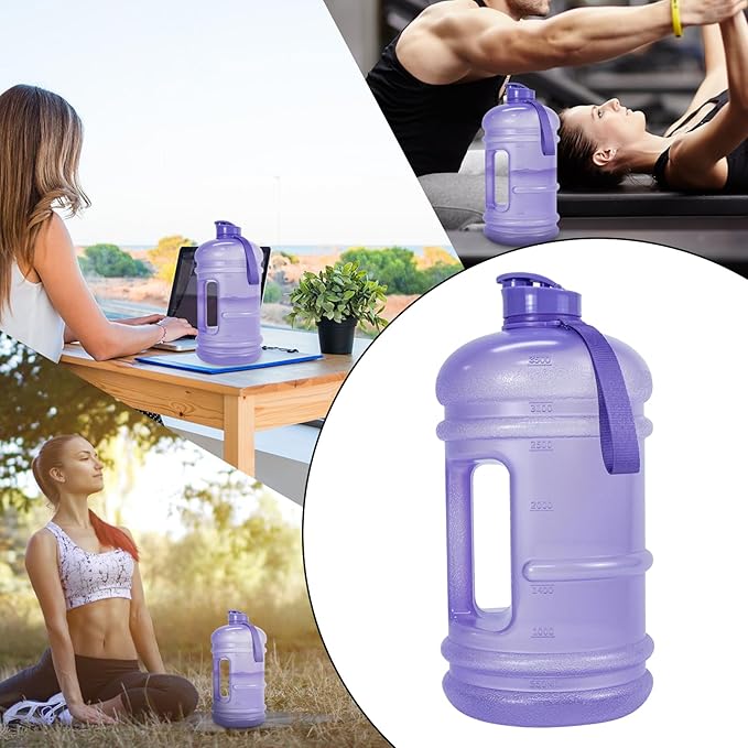 TOOFEEL 1 Gallon Water Bottle - 128 oz Water Bottle with Flip Lid - Gallon Water Bottle with Handle,BPA Free gallon Water jug with Measurements Marked - Transparent Violet