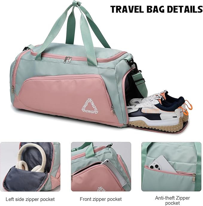 Eslcorri Gym Duffle Bag for Women Men, Sports Backpack with Wet & Shoe Compartment, Fitness Overnight Weekender Bag for Yoga, Swim, Travel (C, Blue)