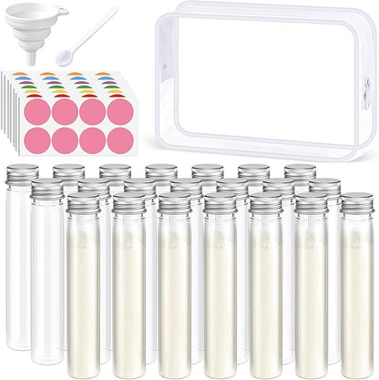 33 Pcs Protein Powder Travel Container Set 21 Pcs 90ml Reusable Powder Supplement Plastic Tubes and Portable Travel Organizer Zip Up Bags Funnels Spoons and Labels for Workout, Fitness