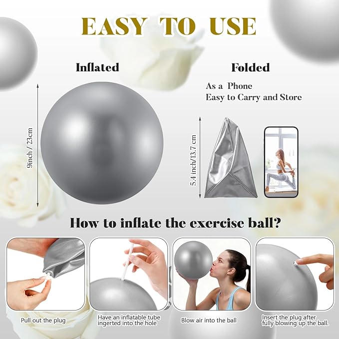 Sotiff 20 Pcs 9 Inch Pilates Ball Bulk Exercise Pilates Ball Mini Yoga Balls Therapy Core for Stability Barre Training Stretching Physical Posture Training Gym Workout with Inflation Tube