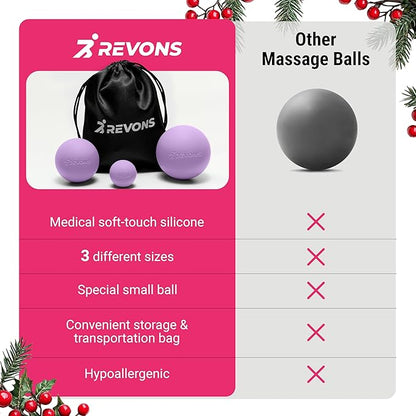 3 in 1 Massage Ball Set - Lacrosse Balls for Myofascial Release, Back Pain Relief, Face Fitness, Trigger Points, Yoga, Physical Therapy, Muscle Recovery and Soft Deep Tissue Massage (Purple)