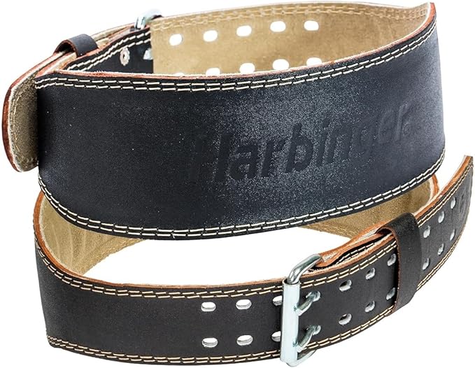 Harbinger Padded Leather Contoured Weightlifting Belt - 4" or 6” Width - Interior Suede Lining & Foam Cushioning - Heavy-Duty Dual Prong Steel Roller Buckle - for Lifting Support