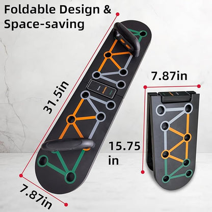 Foldable Push Up Board System 10-in-1 Multifunctional Push Up Bar for Full-Body Strength Training with Pushup Handles, Portable Home Gym Equipment Chest & Arm Muscle Builder for Men & Women