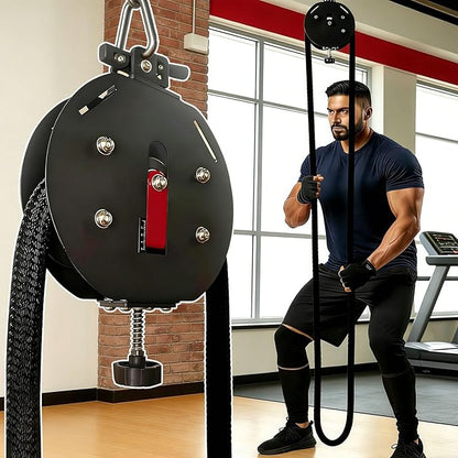 Endless Rope Trainer | Adjustable Resistance Trainer Machine | Suspension Endless Rope Pulley System| Closed-Loop Nylon Rope | Home Gym Infinity Rope for Interval Resistance Training Red