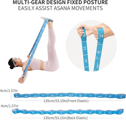 Yoga Strap with 10/12 Loops - Multi-Functional Stretch Band for Pilates, Dance, Gymnastics, Physical Therapy, Flexibility & Resistance Training, Ballet, Latin Workouts