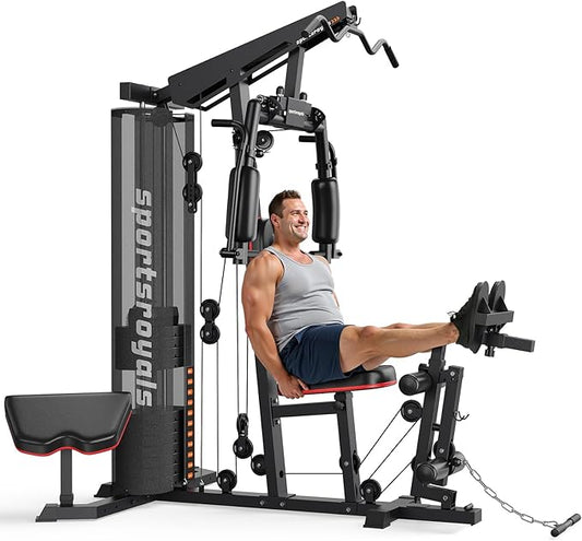 Sportsroyals Home Gym, Multifuntional Workout Station with 150LBS Weight Stack, Full Body Workout Equipment for Home Exercise Fitness