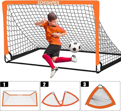 Kids Soccer Goals for Backyard, 2 of 6 x 4 ft Kids Soccer Goal Set Soccer Net with 10 Soccer Cones, Agility Ladder & Carry Bag, Portable Soccer Training Equipment.