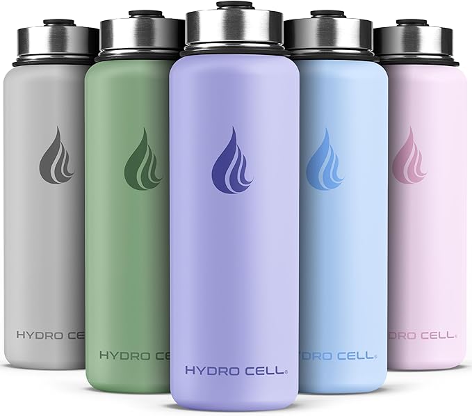 HYDRO CELL Stainless Steel Insulated Water Bottle with Straw - For Cold & Hot Drinks - Metal Vacuum Flask with Screw Cap and Modern Leakproof Sport Thermos for Adults (Lilac 40oz)